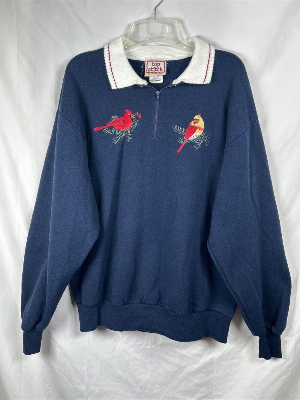 Vtg 90s Top Stitch Morning Sun Sweatshirt Blue Cardinal Birds Large Blue Grandma